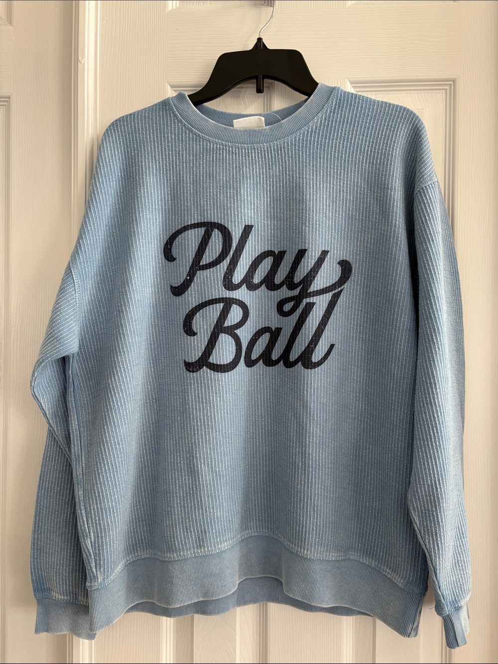 Ivy + Cloth Play Ball Baseball Corded Crew Cotton Oversized Blue Sweatshirt NWT